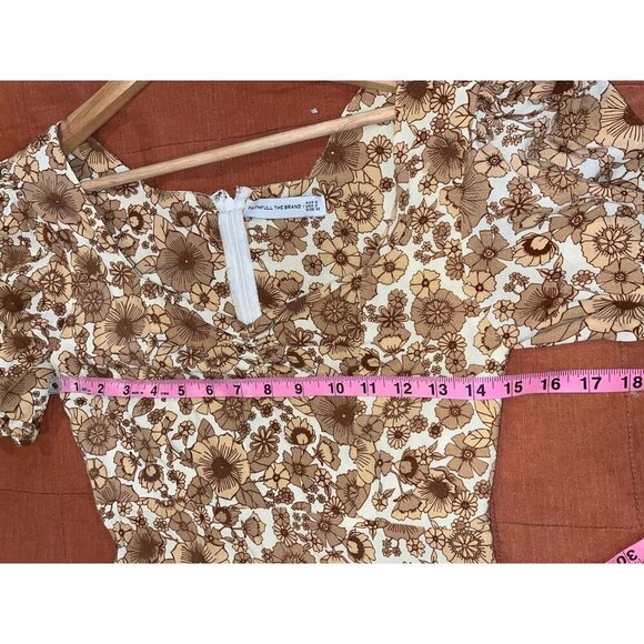 Faithfull The Brand Beige Balloon Sleeves Back Zipper Floral Mini Dress Women's - Picture 5 of 8